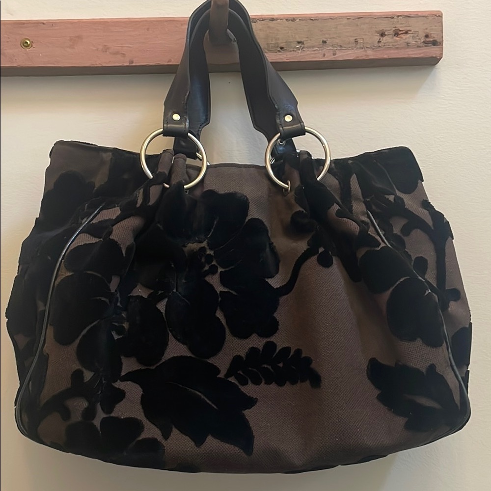 Elegant Black and Brown Floral Tote Bag
